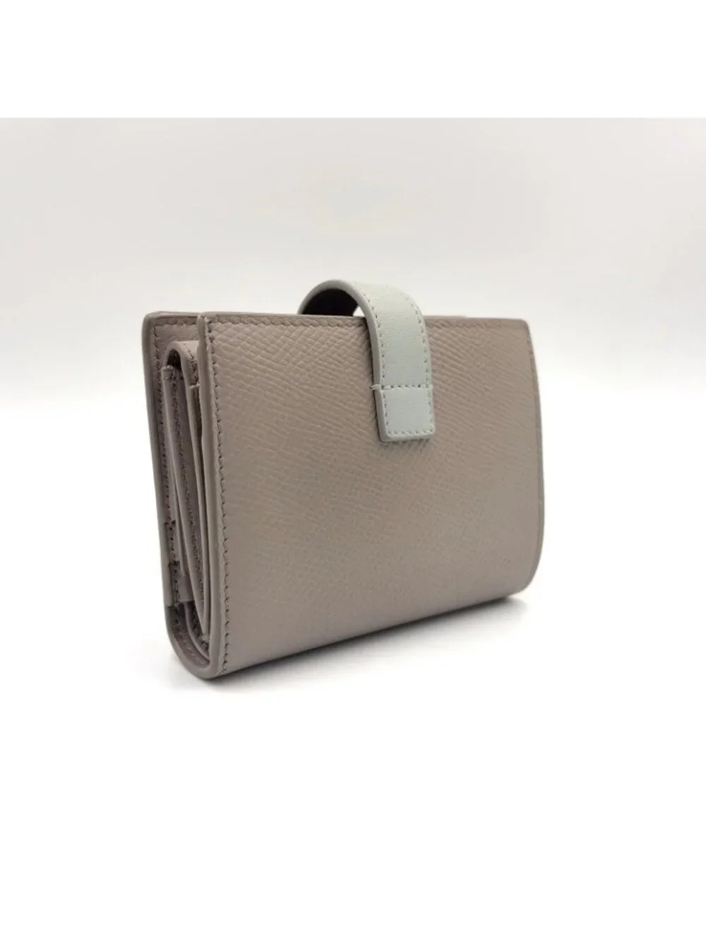 Celine Strap Wallet Leather Gray Bifold Gold